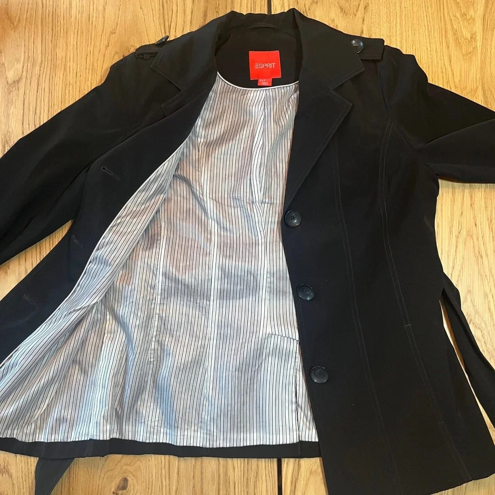 Esprit Belted Trench Jacket Women Medium‎ Black Classic